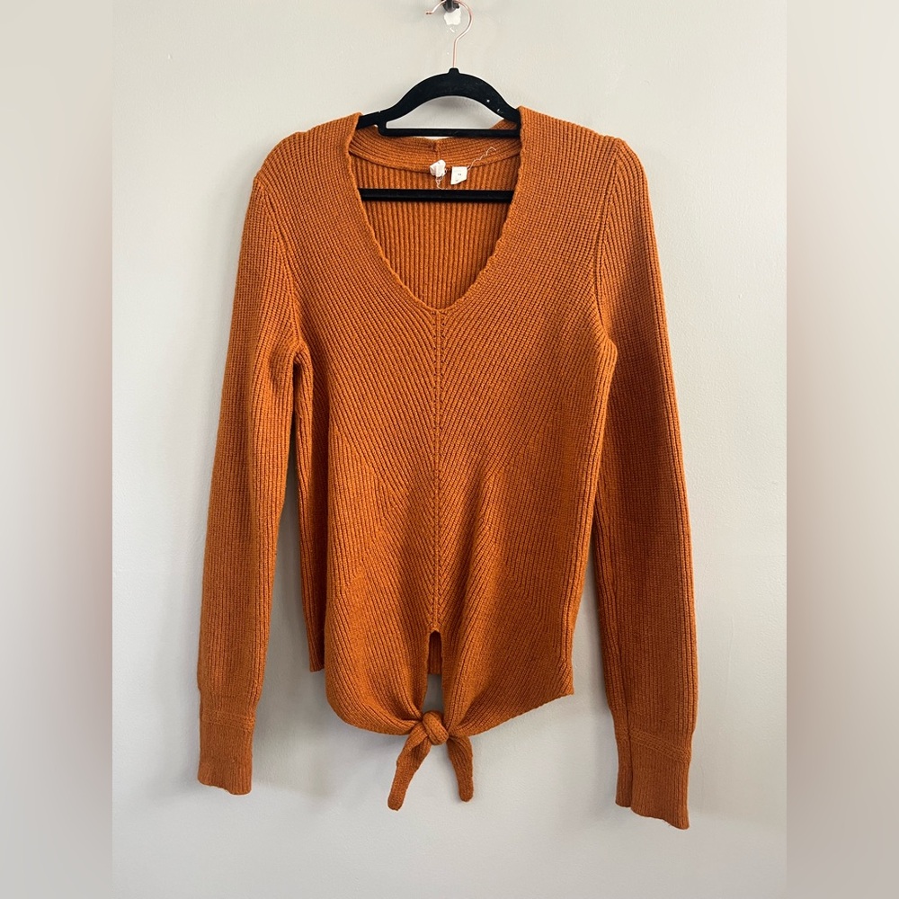 Anthropologie MOTH‎ Sweater - Ribbed V Neck - Tie Front XS